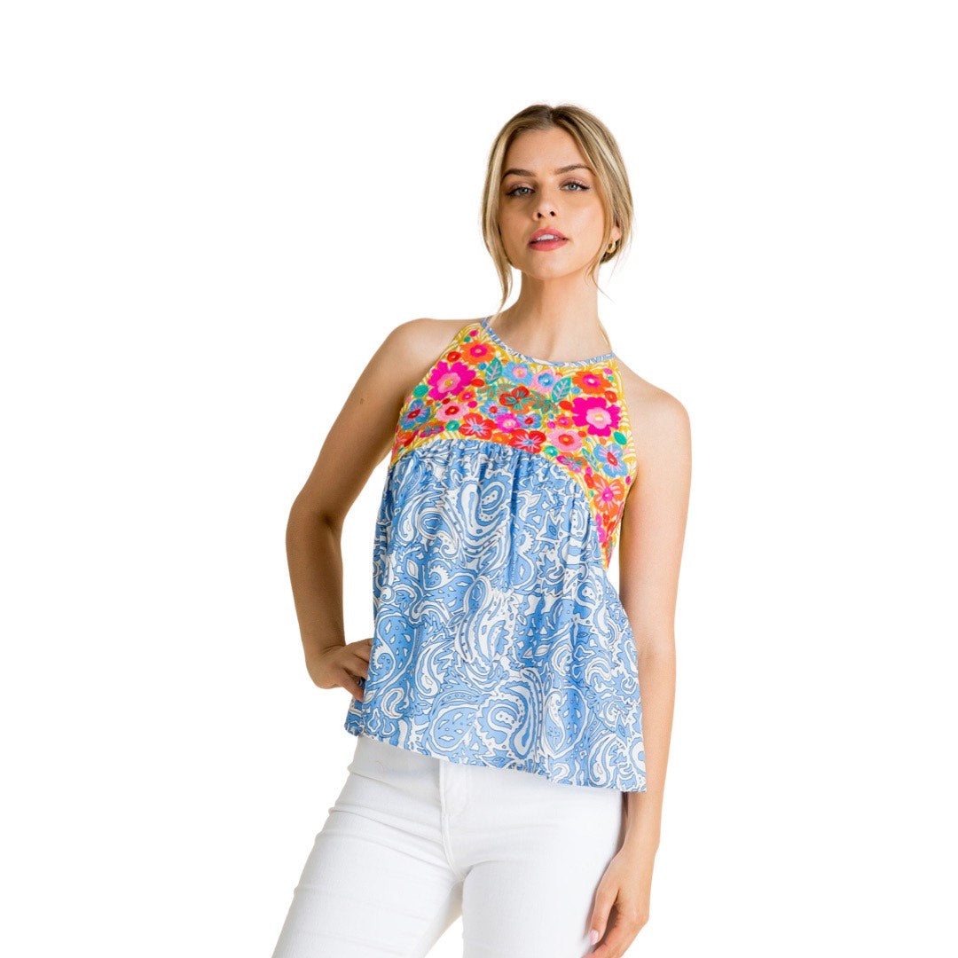 It's a Paisley Halter Situation (but in White and Blue).